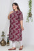 Plus Size Maroon Cotton Blend  Floral Print Straight Kurta-100002