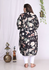 Plus Size Black Cotton Floral Print Straight Kurta-100004