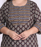 Plus Size Brown Cotton Floral Print Straight Kurta-100005