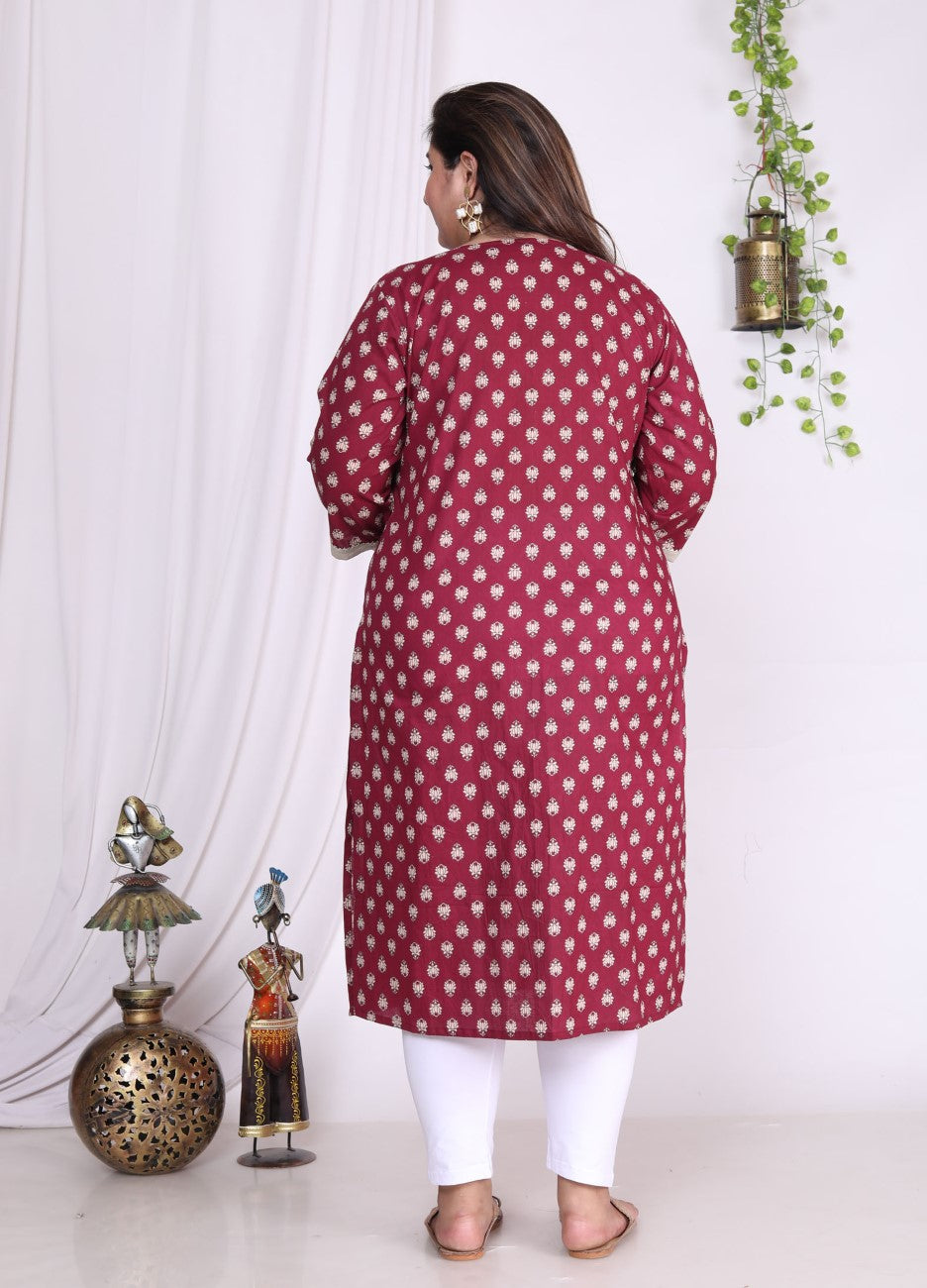 Maroon Pure Cotton Floral Print Straight Kurta-100007 Secondary image