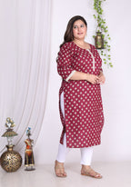 Maroon Pure Cotton Floral Print Straight Kurta-100007