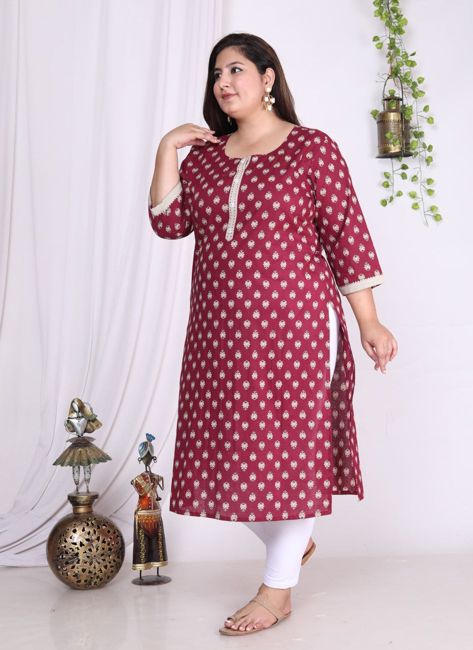 Maroon Pure Cotton Floral Print Straight Kurta-100007