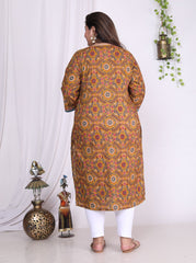 Plus Size Mustard Cotton  Print Straight Kurta-100008
