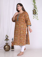 Plus Size Mustard Cotton  Print Straight Kurta-100008