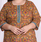 Plus Size Mustard Cotton  Print Straight Kurta-100008