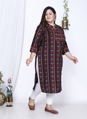 Plus Size Black Cotton Abstract Print Straight Kurta-100009