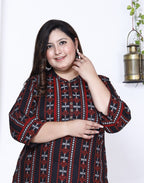 Plus Size Black Cotton Abstract Print Straight Kurta-100009