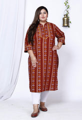 Plus Size Maroon Cotton Abstract print Straight Kurta-100010