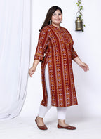 Plus Size Maroon Cotton Abstract print Straight Kurta-100010