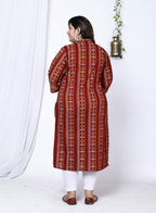 Plus Size Maroon Cotton Abstract print Straight Kurta-100010