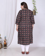 Plus Size Black Cotton Floral Print Straight Kurta-100014