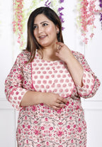 Plus Size Off White Cotton Floral Print Straight Kurta-100018