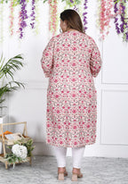 Plus Size Off White Cotton Floral Print Straight Kurta-100018