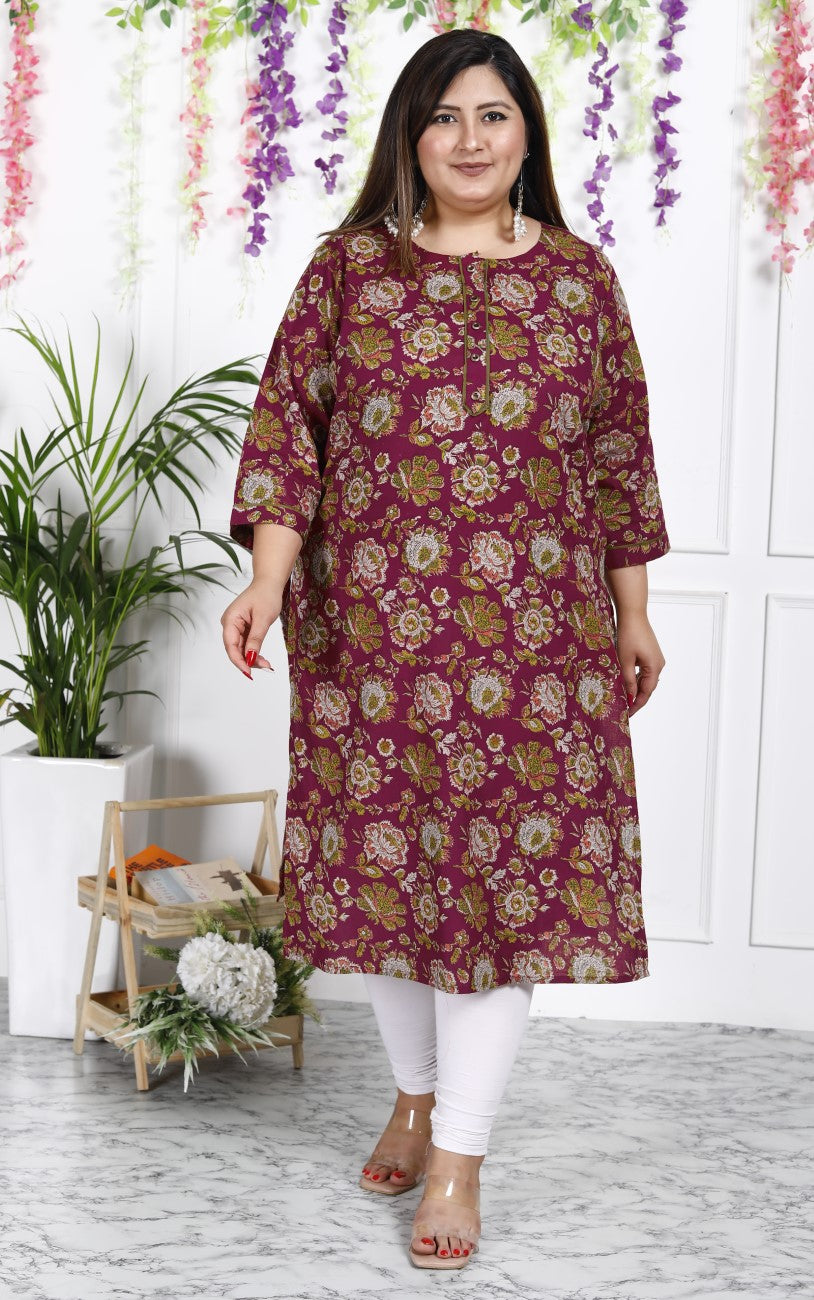 Maroon Pure Cotton Floral Print Straight Kurta-100020 Secondary image