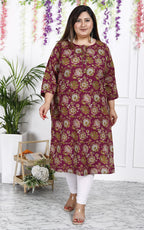 Maroon Pure Cotton Floral Print Straight Kurta-100020