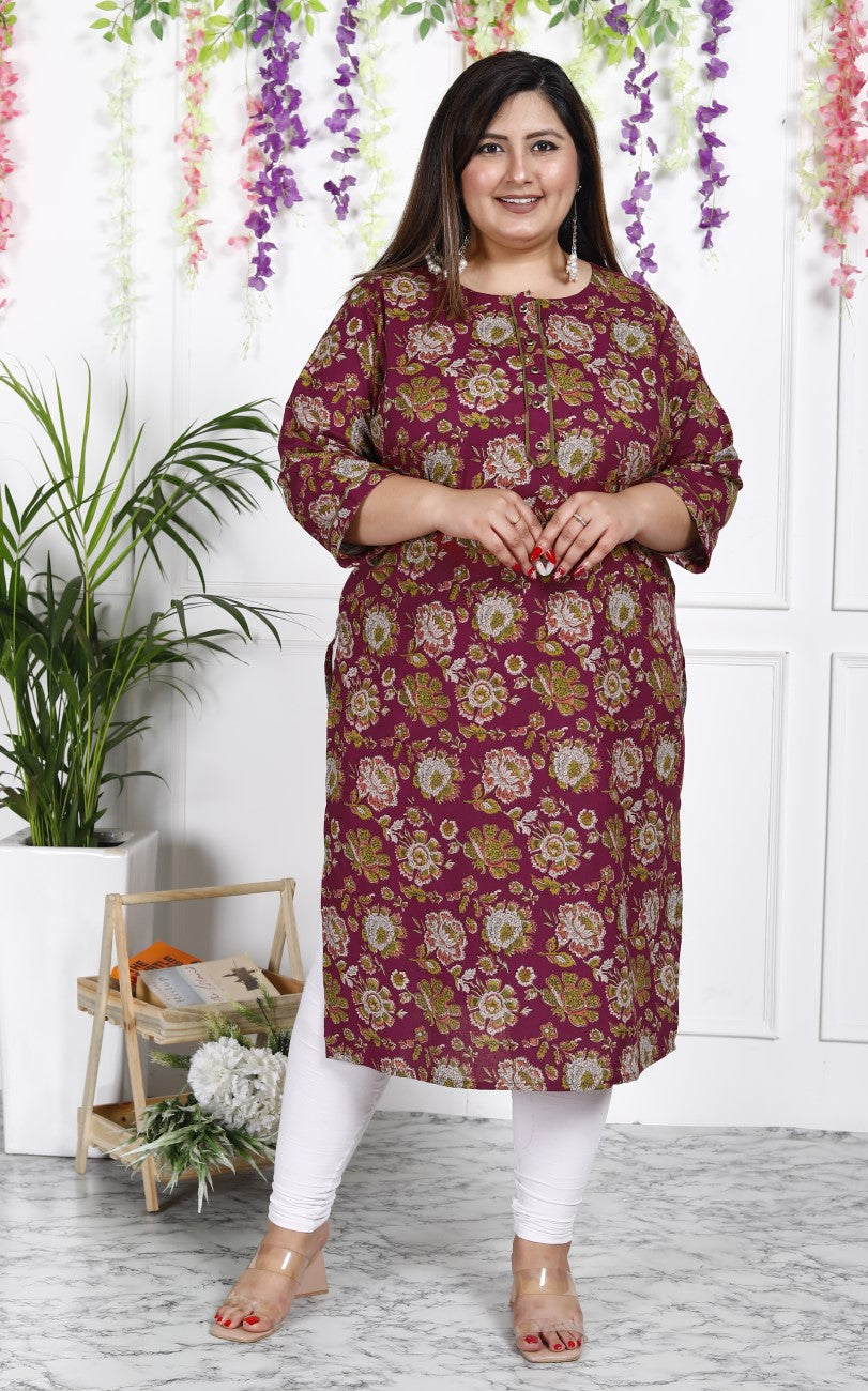 Maroon Pure Cotton Floral Print Straight Kurta-100020