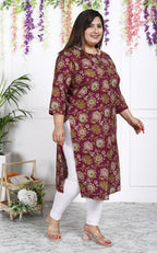 Maroon Pure Cotton Floral Print Straight Kurta-100020