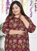 Maroon Pure Cotton Floral Print Straight Kurta-100020