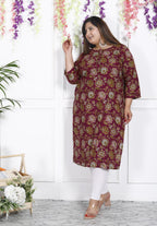 Maroon Pure Cotton Floral Print Straight Kurta-100020