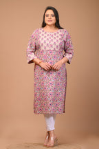 Plus Size Beige Cotton Floral Print Straight Kurta-100022