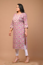 Plus Size Beige Cotton Floral Print Straight Kurta-100022