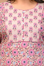Plus Size Beige Cotton Floral Print Straight Kurta-100022