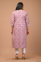 Plus Size Beige Cotton Floral Print Straight Kurta-100022