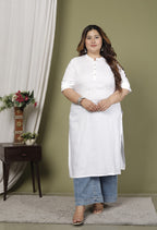 Plus Size White Cotton Blend Straight Kurta-100234