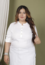Plus Size White Cotton Blend Straight Kurta-100234