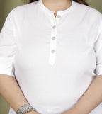 Plus Size White Cotton Blend Straight Kurta-100234