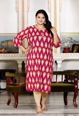 Plus Size Pink Cotton Floral Print Straight Kurta-100028