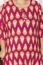 Plus Size Pink Cotton Floral Print Straight Kurta-100028