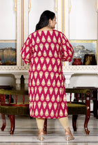 Plus Size Pink Cotton Floral Print Straight Kurta-100028