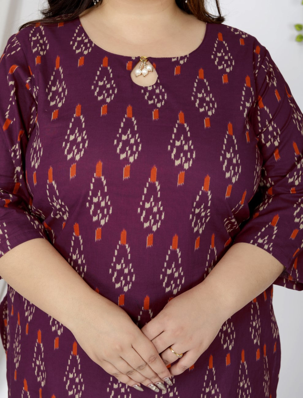 Plus Size Purple Cotton Floral Print Straight Kurta-100043