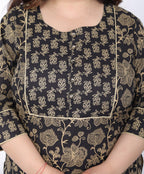 Plus Size Black Cotton Floral Print Straight Kurta-100045