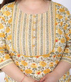 Plus Size Yellow Cotton Floral Print Straight Kurta-100046