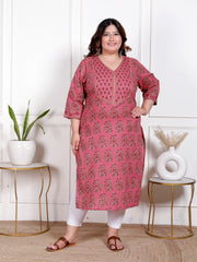 Plus Size Onion Cotton Block Print Straight Kurta-100050