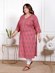 Plus Size Onion Cotton Block Print Straight Kurta-100050