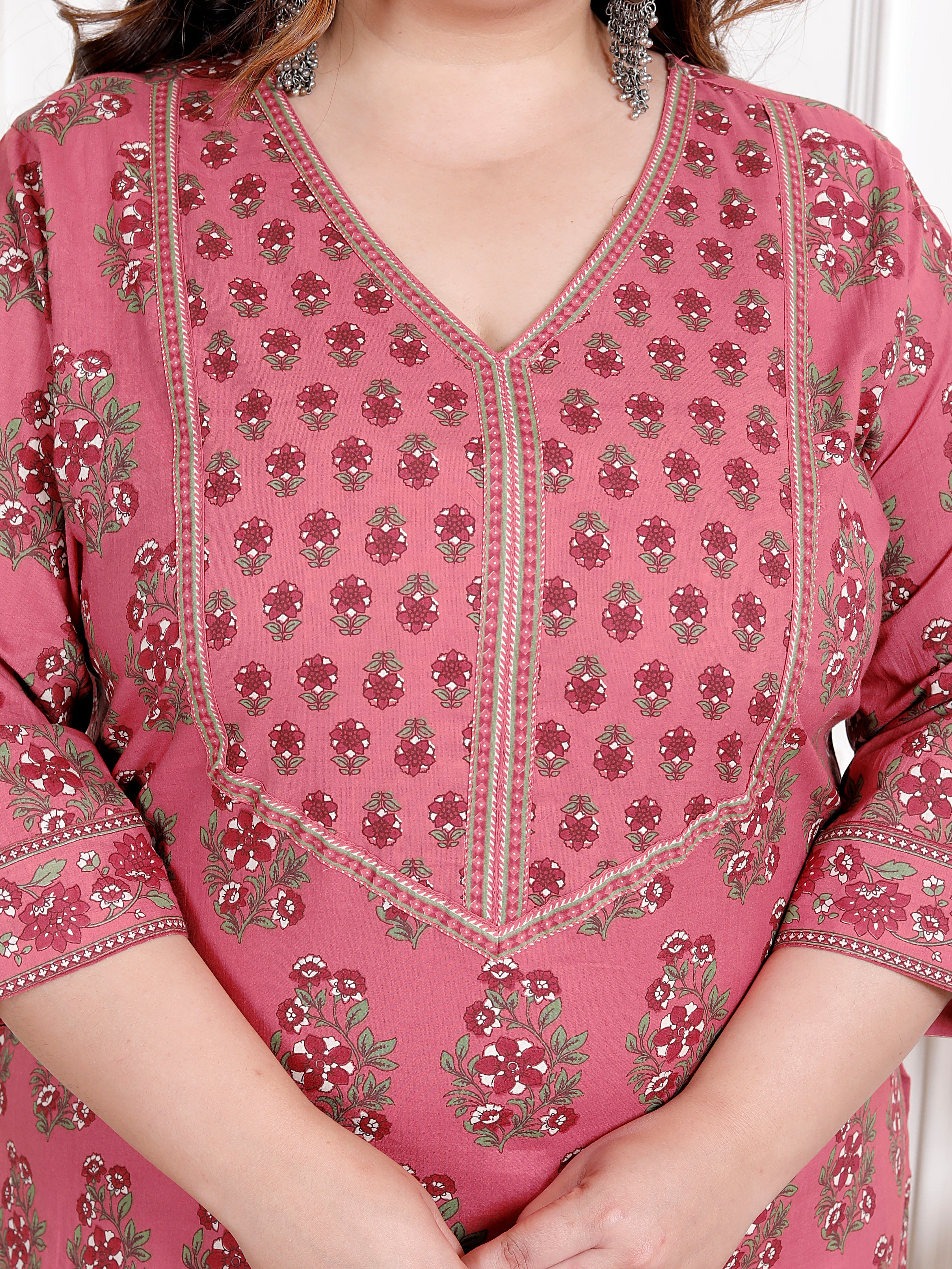 Plus Size Onion Cotton Block Print Straight Kurta-100050