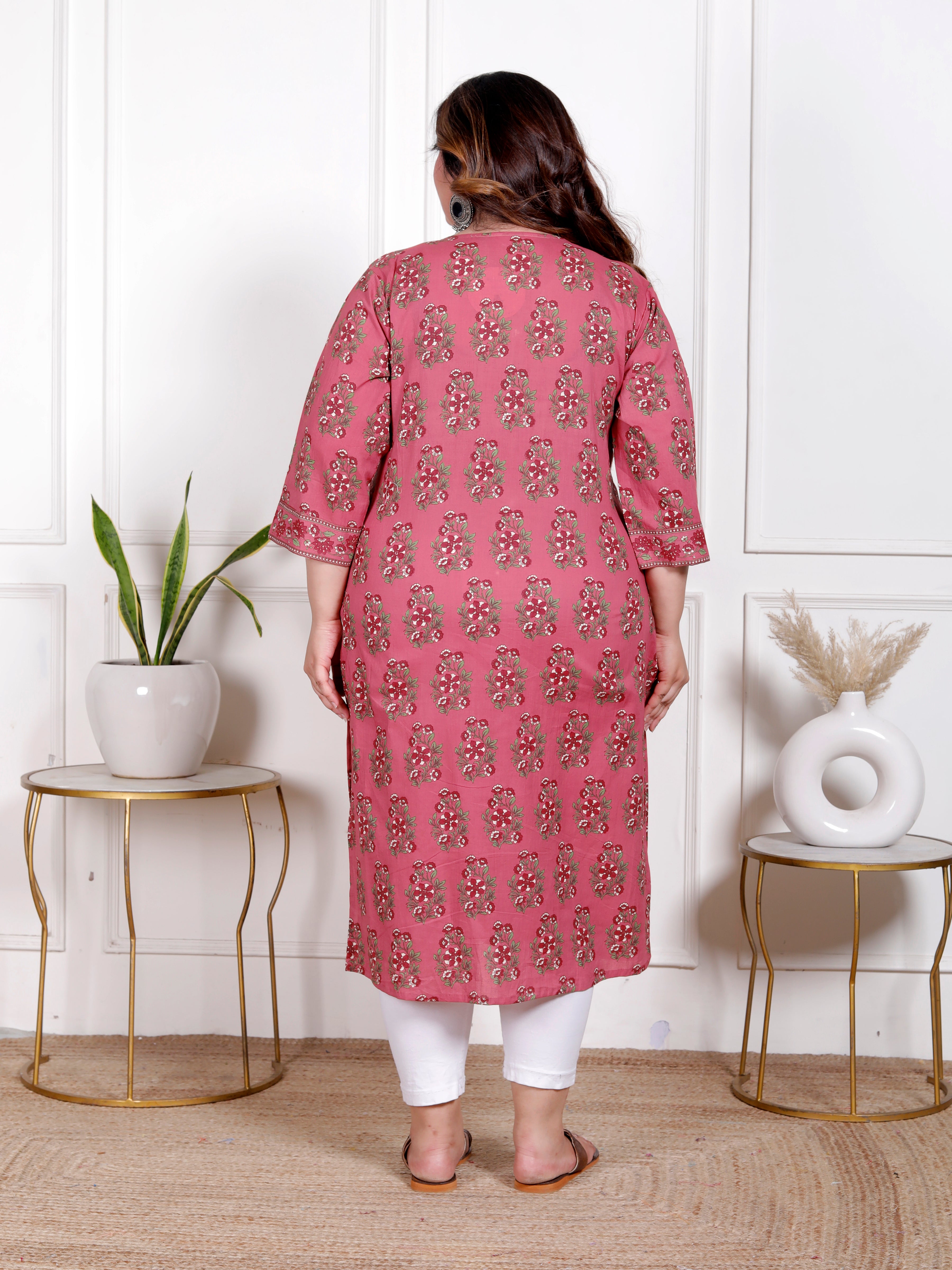Plus Size Onion Cotton Block Print Straight Kurta-100050