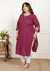 Maroon Pure Cotton Floral Print Straight Kurta-100051
