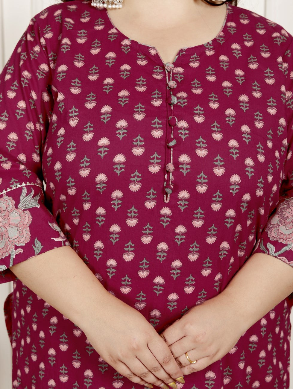 Maroon Pure Cotton Floral Print Straight Kurta-100051