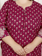 Maroon Pure Cotton Floral Print Straight Kurta-100051
