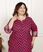 Maroon Pure Cotton Floral Print Straight Kurta-100051