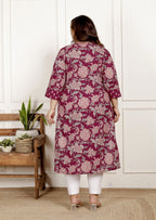 Maroon Pure Cotton Floral Print Straight Kurta-100052