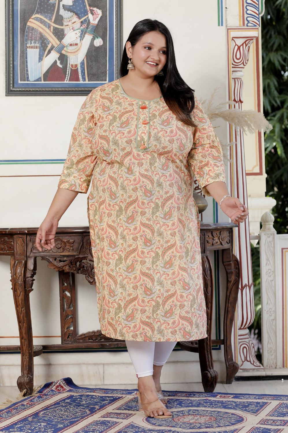 Plus Size Multicolor Cotton Floral Print Straight Kurta-100055 Secondary image