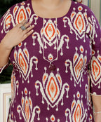 Plus Size Purple Cotton Floral Print Straight Kurta-100056