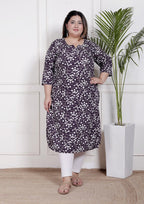 Plus Size Poly Crepe Floral Print  Straight Kurta Purple-100058