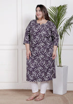 Plus Size Poly Crepe Floral Print  Straight Kurta Purple-100058