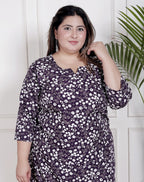Plus Size Poly Crepe Floral Print  Straight Kurta Purple-100058